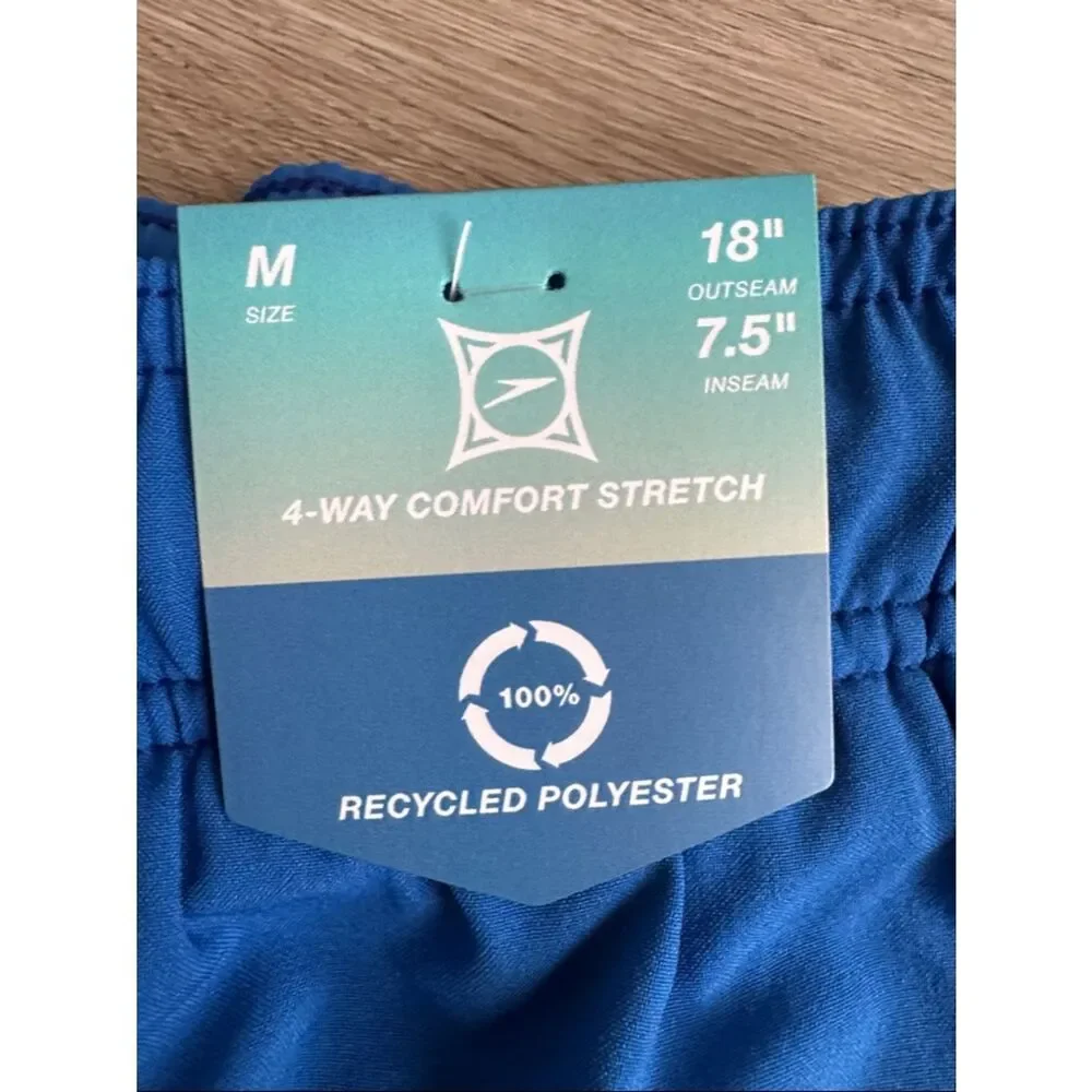 Speedo Men’s Royal Blue Navy and Aqua Stripe Swim Trunks